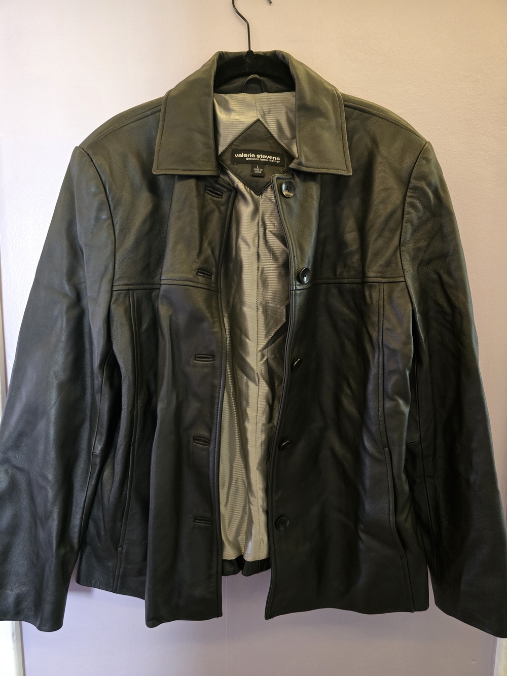 Valerie Stevens Men's Black Leather Button-Front Jacket